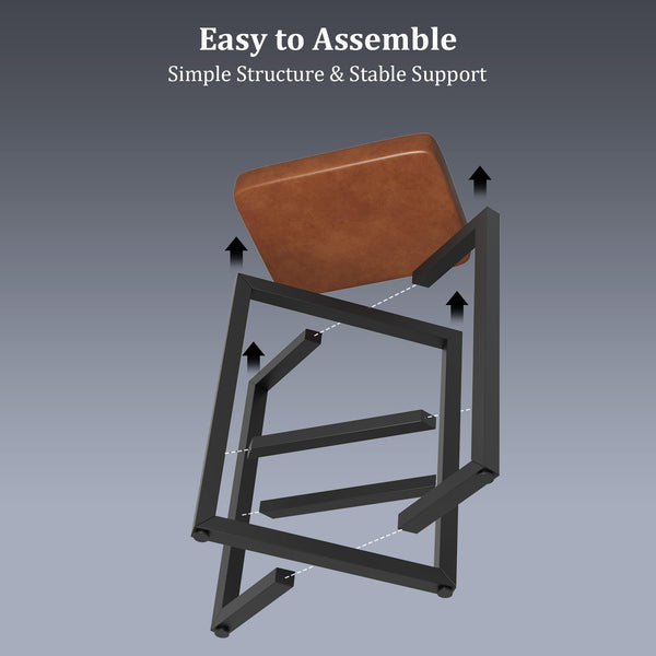 Counter Height Backless Bar Stools with PU Leather Seat & Metal Frame
