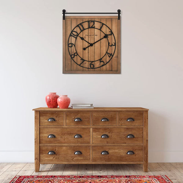 Farmhouse Barn Door Wall Clock – Shiplap Style, Silent, 3D Arabic Numerals, 23"H x 21"W
