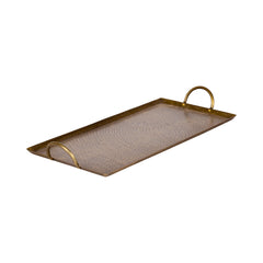 Hammered Rectangle Metal Decorative Tray with Handles