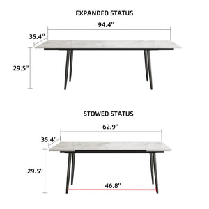 Extendable Sintered Stone Dining Table 62.9" to 94.4"