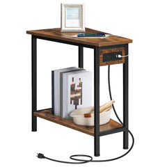 Wedge End Table with Charging Station & Open Shelves