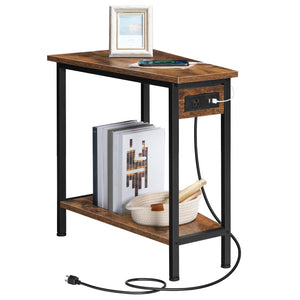 Wedge End Table with Charging Station & Open Shelves
