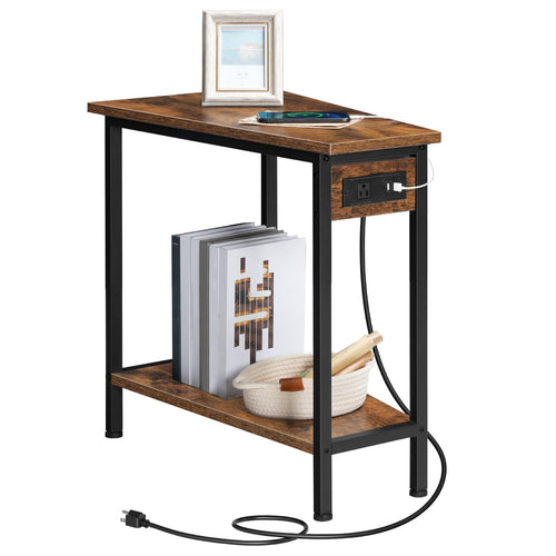 Wedge End Table with Charging Station & Open Shelves