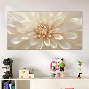 Large Floral Canvas Wall Art – White Gold Botanical Print