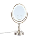Oval LED Lighted Makeup Mirror with 10X, 1X & 15X Magnification – Nickel Finish