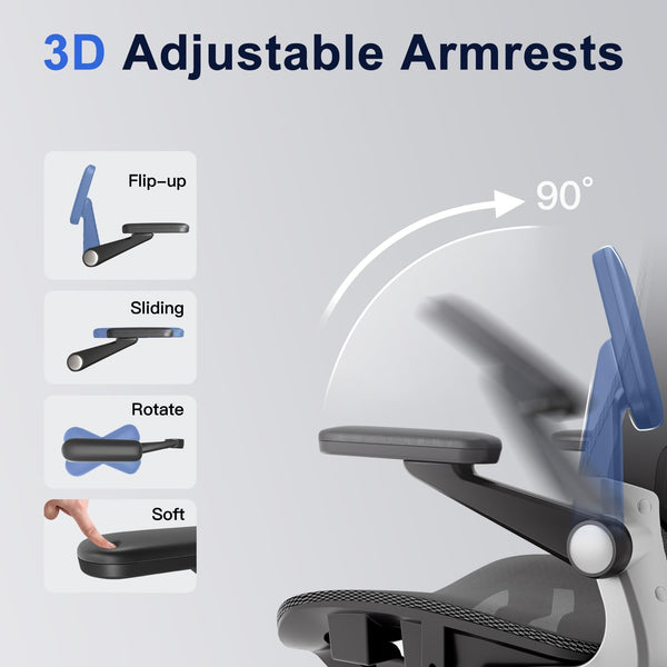 Ergonomic Mesh Office Chair – 3D Armrests, 3D Headrest, Adjustable Lumbar, Rocking Function
