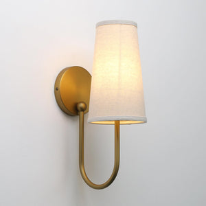 Set of 2 Linen Fabric Wall Sconces – Hardwired Curved Arm Vanity Light