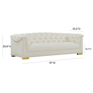 Velvet Button-Tufted Sofa with Gold Nailhead Detail & Steel Legs