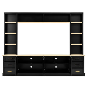 102.3" Farmhouse 4-Piece Entertainment Center with Drawers & Adjustable Shelves