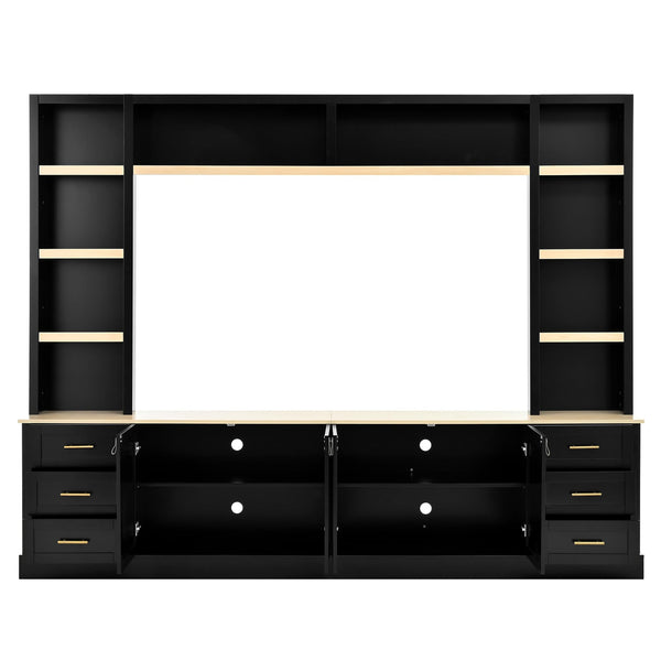 102.3" Farmhouse 4-Piece Entertainment Center with Drawers & Adjustable Shelves