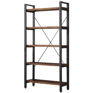 Industrial Wood & Metal Bookshelf – Multi-Tier Etagere Bookcase