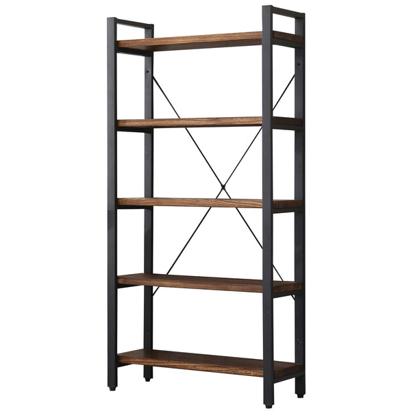 Industrial Wood & Metal Bookshelf – Multi-Tier Etagere Bookcase