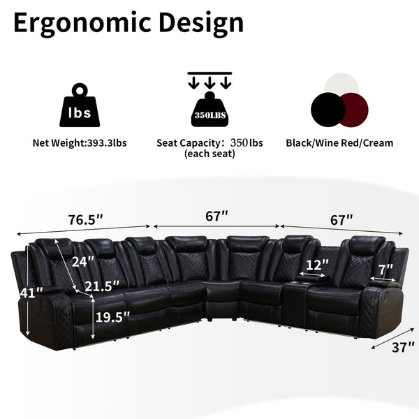 Power Recliner Sectional Sofa with LED Lights