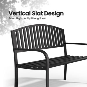 50-Inch Metal Outdoor Bench with Armrests
