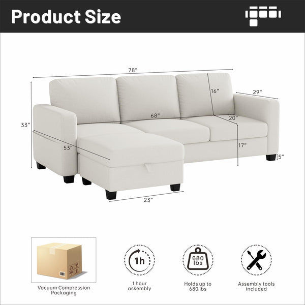 L-Shaped Sectional Sofa with Storage Ottoman