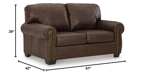 Dark Brown Leather Loveseat with Nailhead Trim