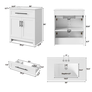 30" Freestanding Bathroom Vanity with Integrated Ceramic Sink