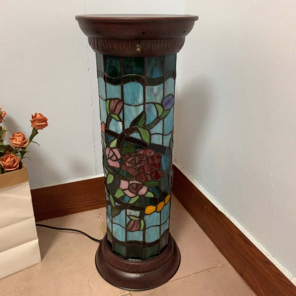 Rose Flower Tiffany Stained Glass Floor Lamp, 26"