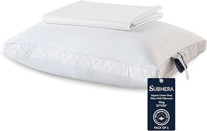 Organic Cotton Bed Pillows with Pillowcase – Down Alternative, Queen & King