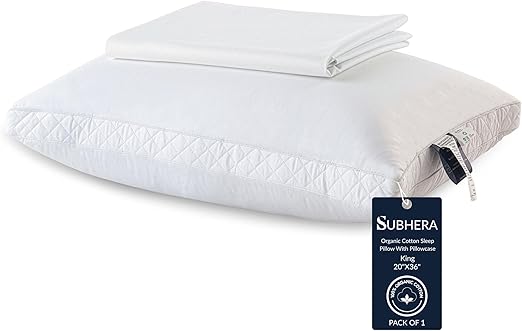 Organic Cotton Bed Pillows with Pillowcase – Down Alternative, Queen & King