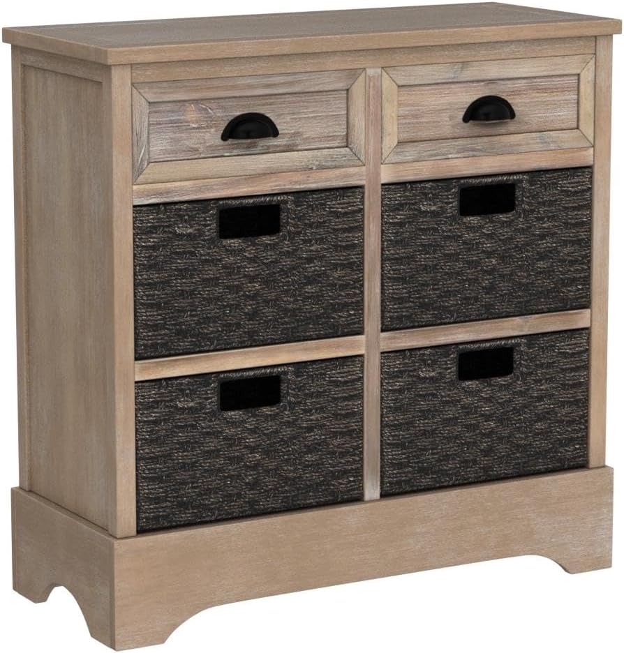 Farmhouse Storage Chest with 2 Drawers & 4 Wicker Baskets
