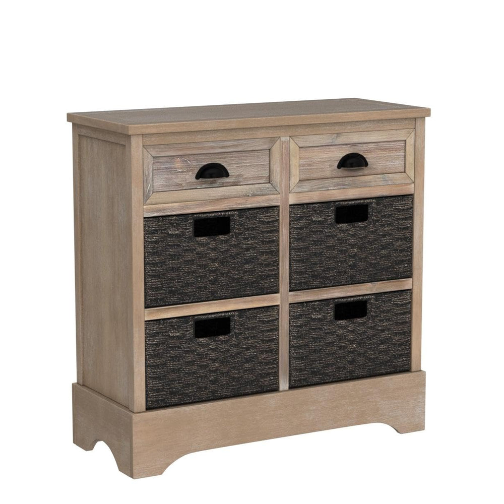 Farmhouse Storage Chest with 2 Drawers & 4 Wicker Baskets