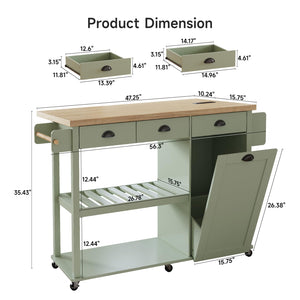 Kitchen Island with Drop Leaf & Trash Cabinet