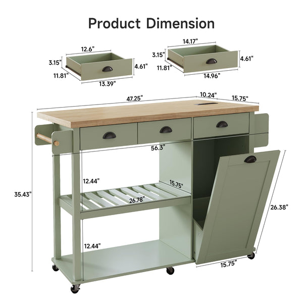 Kitchen Island with Drop Leaf & Trash Cabinet