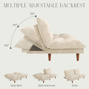 Futon Sofa Bed with Adjustable Backrest – Convertible Loveseat Sleeper