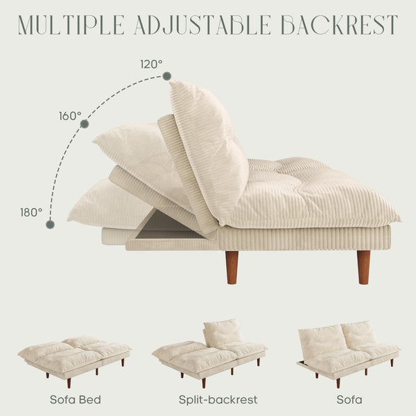 Futon Sofa Bed with Adjustable Backrest – Convertible Loveseat Sleeper