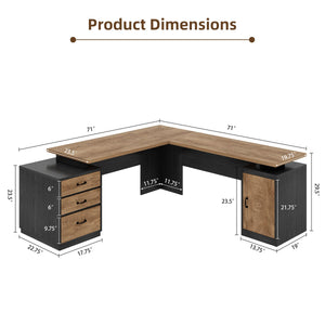 71-Inch L-Shaped Executive Desk with Drawers & Privacy Panel