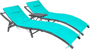 Outdoor Rattan Chaise Lounge Set with Folding Table – 3 Piece