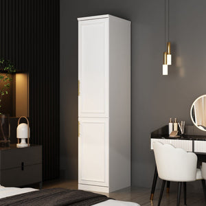 Slim Wardrobe Armoire with Clothing Rod & Storage Shelves