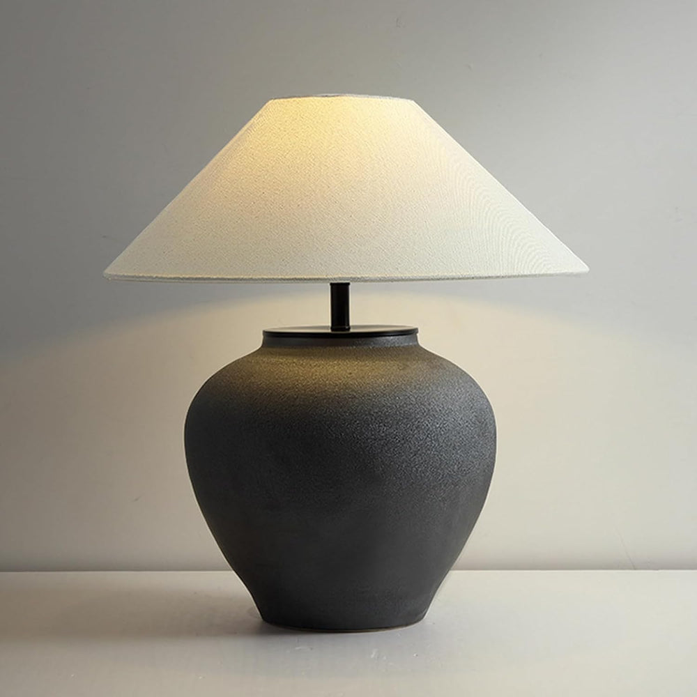 Black Ceramic Farmhouse Table Lamp with Fabric Shade