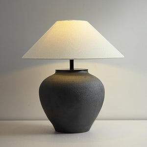 Black Ceramic Farmhouse Table Lamp with Fabric Shade