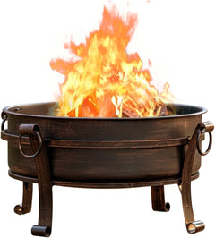 36-Inch Round Wood Burning Fire Pit with Grill, Lid & Cover