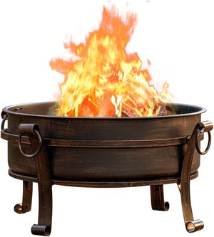 36-Inch Round Wood Burning Fire Pit with Grill, Lid & Cover