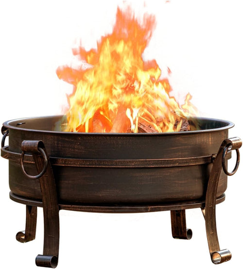 36-Inch Round Wood Burning Fire Pit with Grill, Lid & Cover