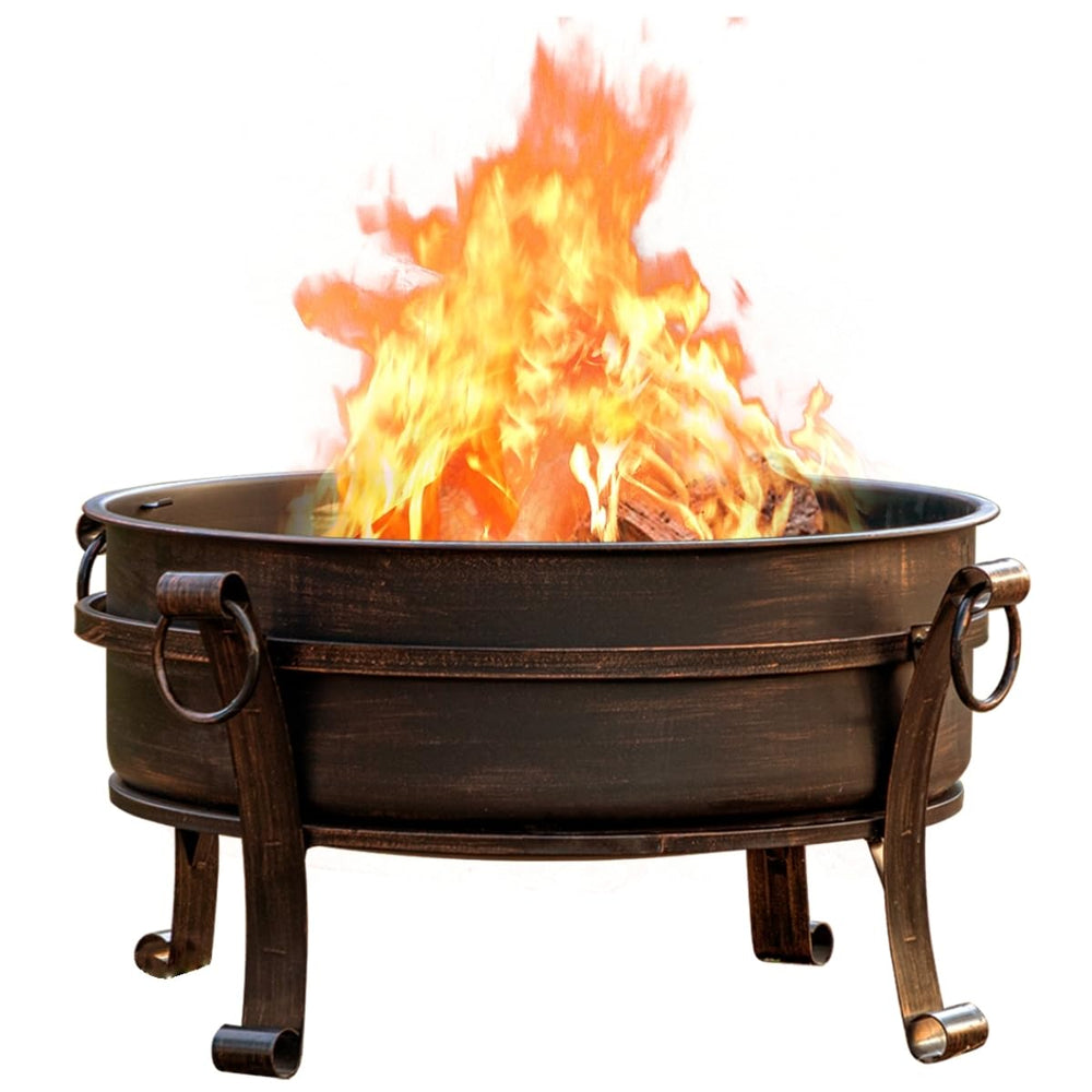 36-Inch Round Wood Burning Fire Pit with Grill, Lid & Cover