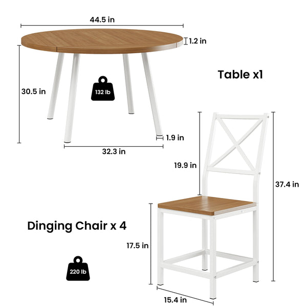 Drop-Leaf Round Dining Table Set for 4 with Chairs