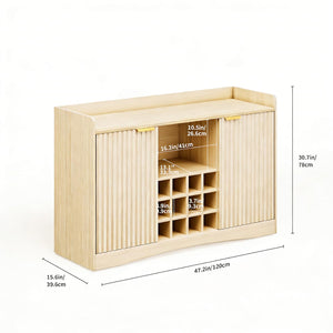 47" Fluted Wine Bar Cabinet with Glass Holder & Wine Rack