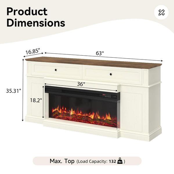 63" Fireplace TV Stand with 3-Sided Electric Fireplace