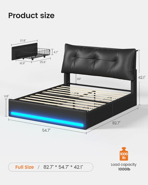 Full Size Platform Bed Frame with Storage Drawers, LED Lighting & Charging Station