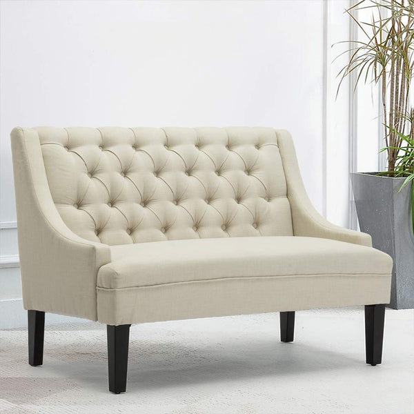 50" Modern Loveseat Settee Sofa – Linen Fabric, Tufted 2-Seat Couch