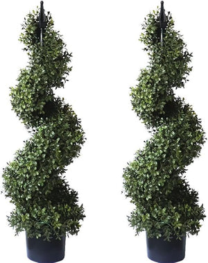 Artificial Spiral Boxwood Topiary Tree Set of 2