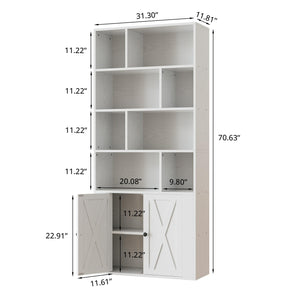 Industrial Bookcase with Doors & Open Cubes – 4-Tier, 70" Tall