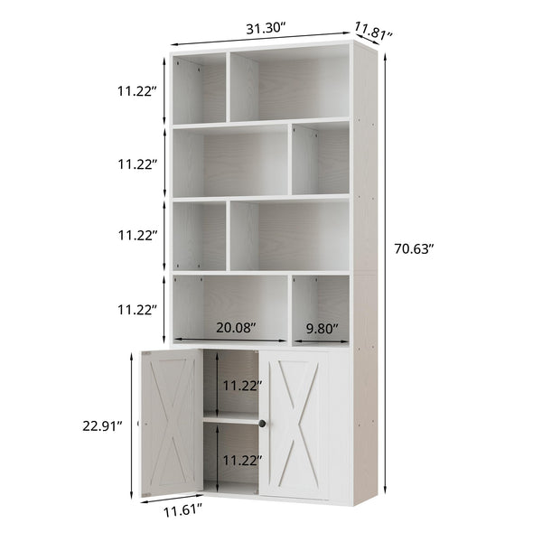 Industrial Bookcase with Doors & Open Cubes – 4-Tier, 70" Tall