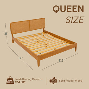 Queen & King Bed Frame with Rattan Headboard