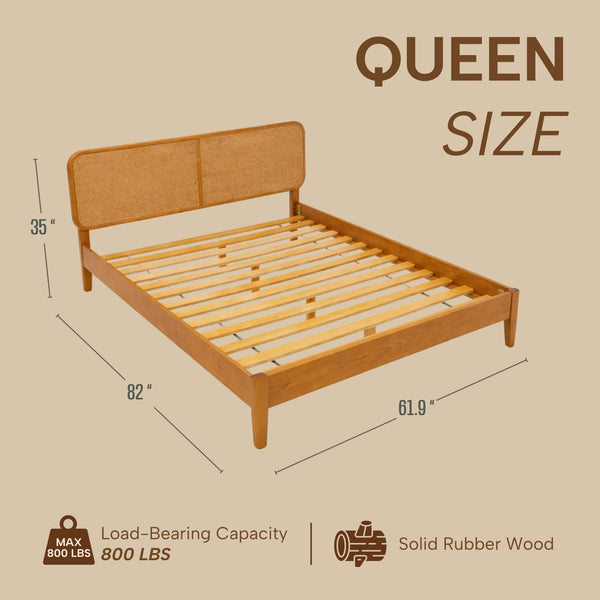 Queen & King Bed Frame with Rattan Headboard