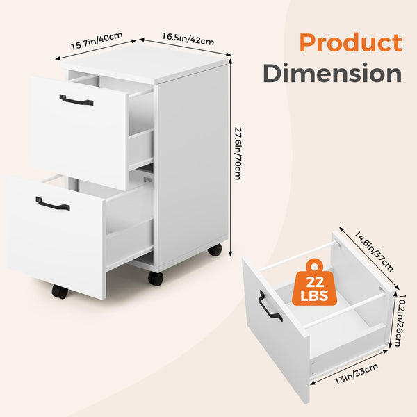 2-Drawer Rolling Filing Cabinet with Printer Stand
